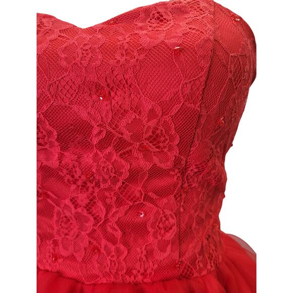 NWT Strapless Bright Red Sweetheart Hoco Short Cocktail Dress Corset Back - Picture 4 of 11